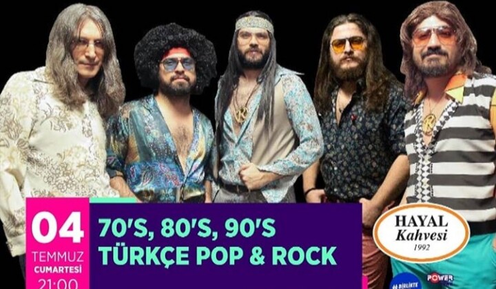 Grup Retrobüs Türkçe Pop-Rock gecesinde 70’s, 80’s, 90’lı senelerin en hit şarkılarını seslendirecek.