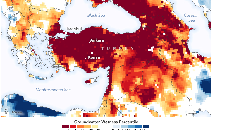 NASA Türkiye yer altı su kaynakları haritasını yayınladı; hızla kuraklığa gidiyoruz!